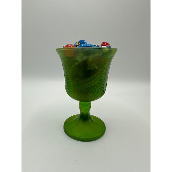 Vintage Indiana Glass Harvest Grape Green Goblet Mystery Jewelry Jar - Picture 1 of 3